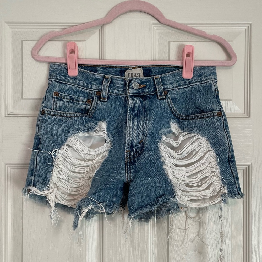 Furst of a Kind | Levi's Distressed Ripped Medium Wash Cutoff Y2K Denim Shorts